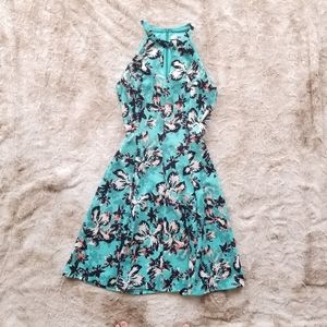 NWOT Turqoise Floral Halter A-Line Dress